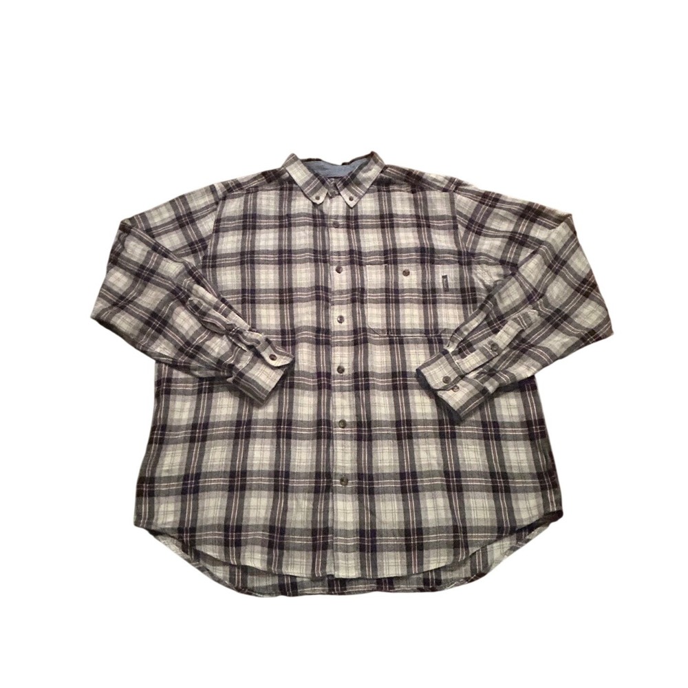 Woolrich Plaid Button Down Shirt Mens XL Grey Black Burgundy‎ Excellent Flannel